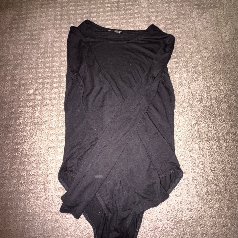 SHEIN Black Long Sleeve Wrap Bodysuit